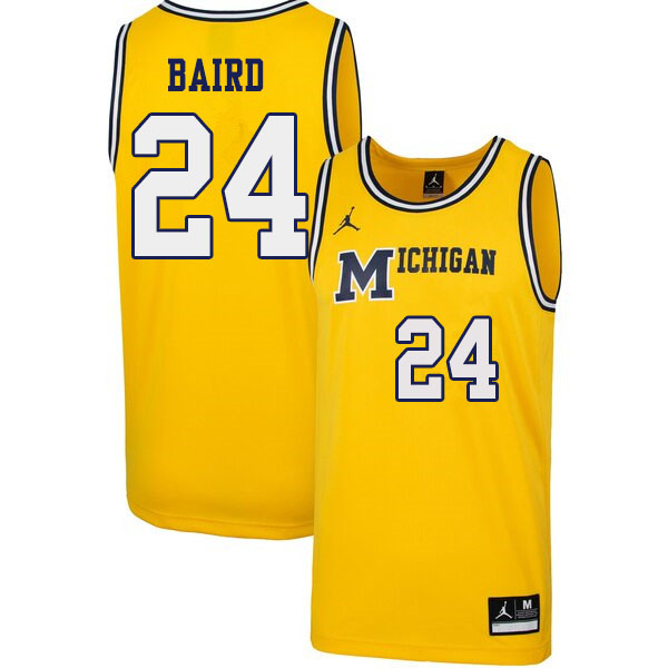 Men #24 C.J. Baird Michigan Wolverines 1989 Retro College Basketball Jerseys Sale-Yellow